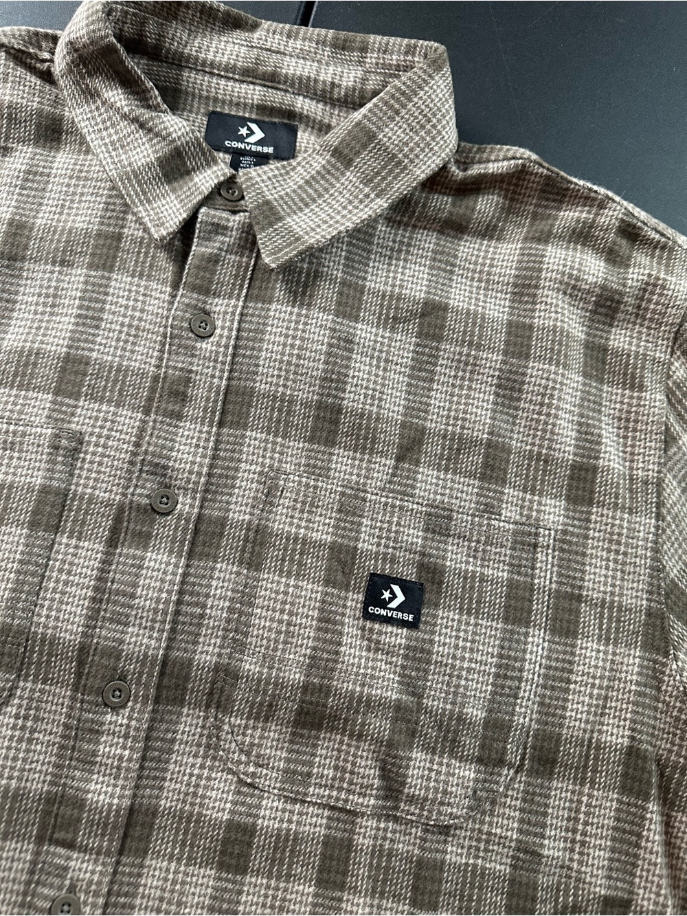 Converse Plaid Flannel Button-Down Shirt in Brown and Cream